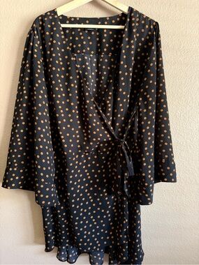 City Chic Black Wrap Mini Dress with Brown Polka Dots Size 22